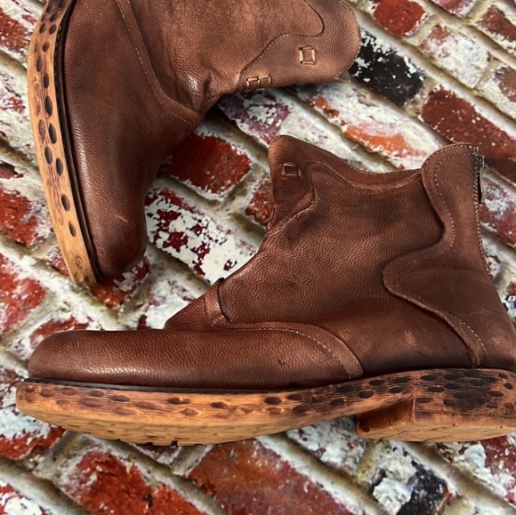 Socofy Brand Brown Leather Ankle Boots Zip Heel Motoboho Fairy Grunge Aesthetic - Picture 4 of 13